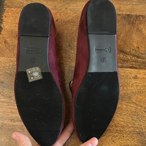 C. Wonder burgundy Flats with Suede Finish and Embroidery - Picture 2 of 5